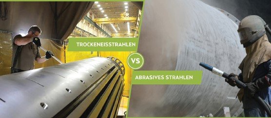 Vergleich zwischen Trockeneisstrahlen und abrasivem Strahlen an industriellen Metallstrukturen.